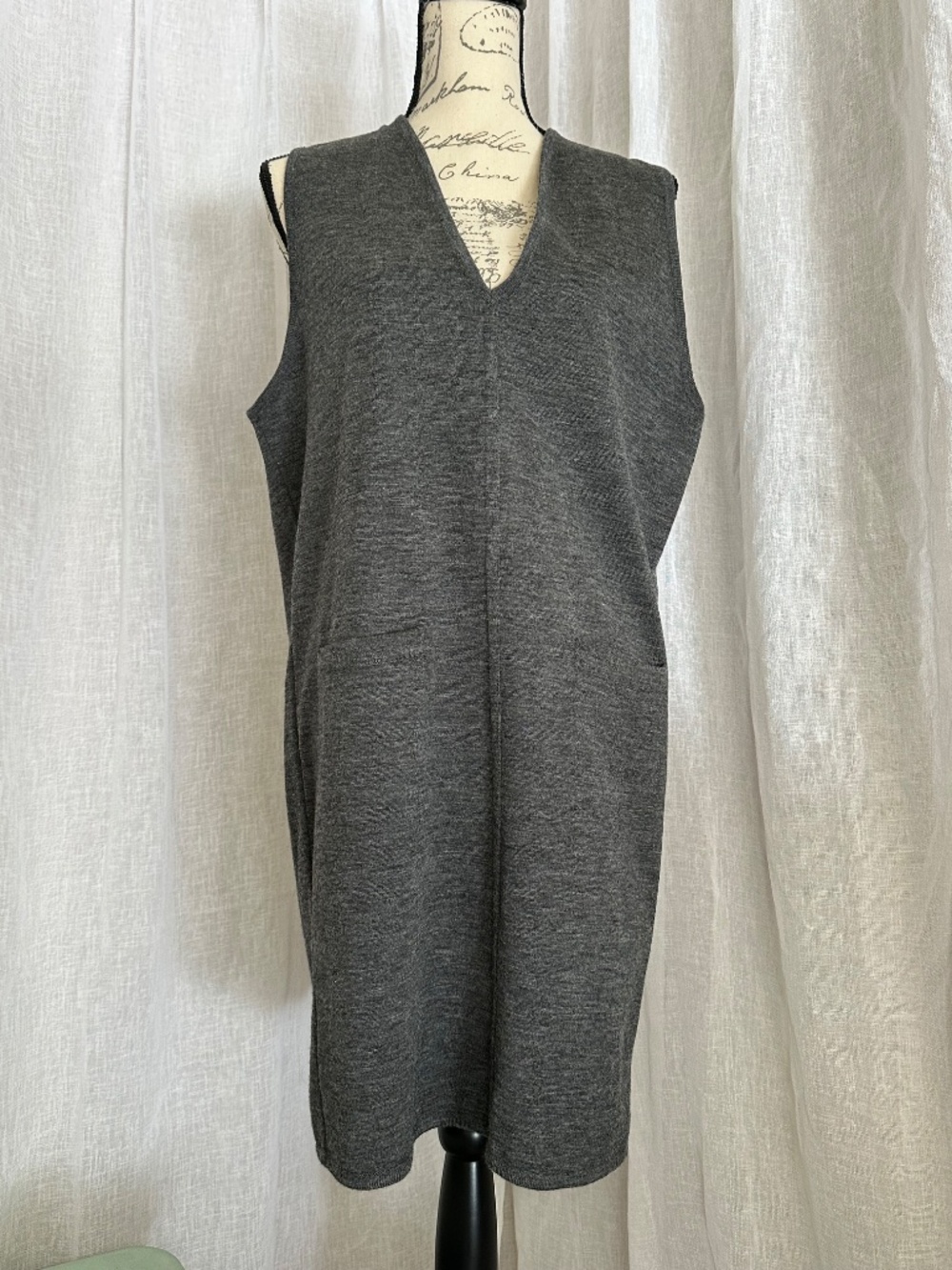 Vintage Grey 100% Merino Wool Sweater Vest Dress Valerie Stevens petite large - Picture 5 of 10